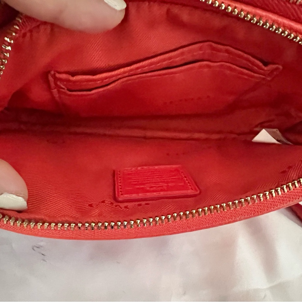 Coach Coral Red Pebbled Leather Crossbody Camera Bag - Picture 8 of 9